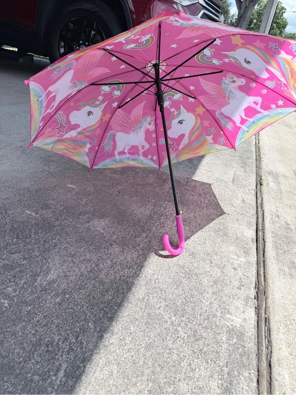 Kids Pink Patterned Umbrella with Curved Handle